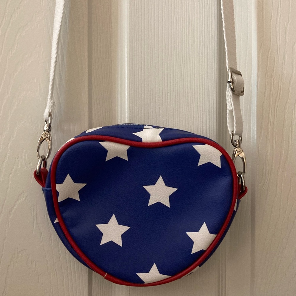 Heart Shaped Cross Body Bag  in Red White & Blue with Stars